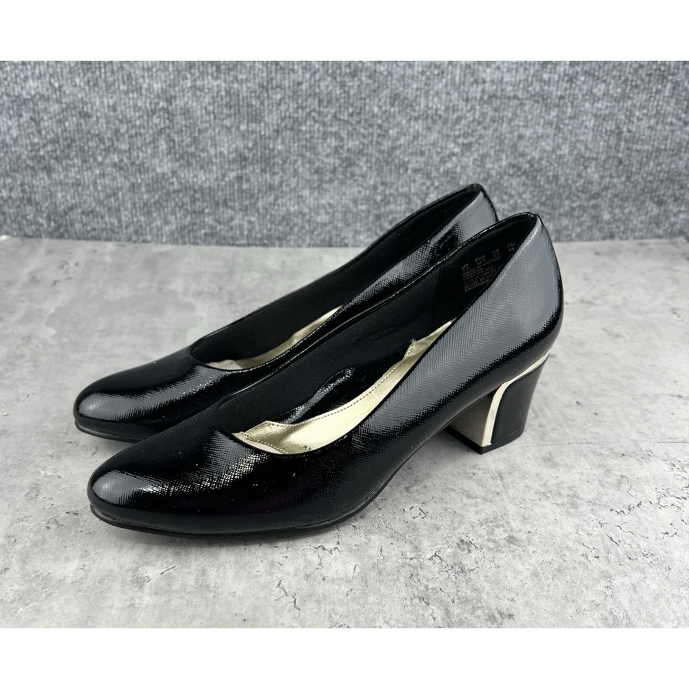 Soft Style Hush Puppies Womens Deanna 7.5 Black Patent Leather Look Pumps Heels